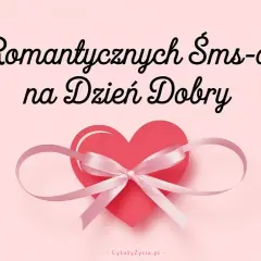 Romantyczne smsy na dzień dobry. Czerwone serce z różową wstążką i kokardką.