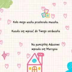 Kolorowe wyliczanki dla dzieci z samolotem, domkiem i gwiazdką.