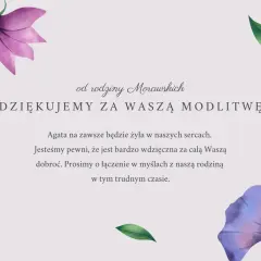 Podziękowanie od rodziny Morawskich za modlitwę. Kondolencje tekst wyraża wdzięczność za wsparcie w trudnym czasie.