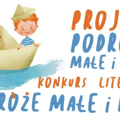 Dzieci w łódce z papieru płyną na falach. Projekt "Podróże małe i duże" zaprasza do konkursów literackich.