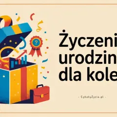 Kolorowy prezent z konfetti i wykresami symbolizuje sukcesy. Idealne życzenia urodzinowe dla kolegi, który zawsze dąży do celu.