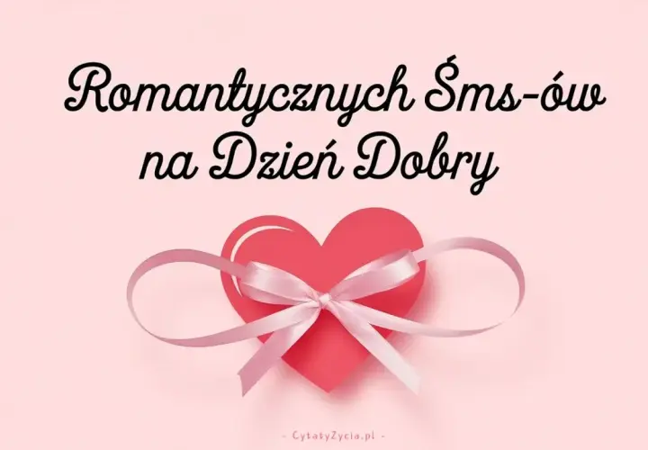 Romantyczne smsy na dzień dobry. Czerwone serce z różową wstążką i kokardką.