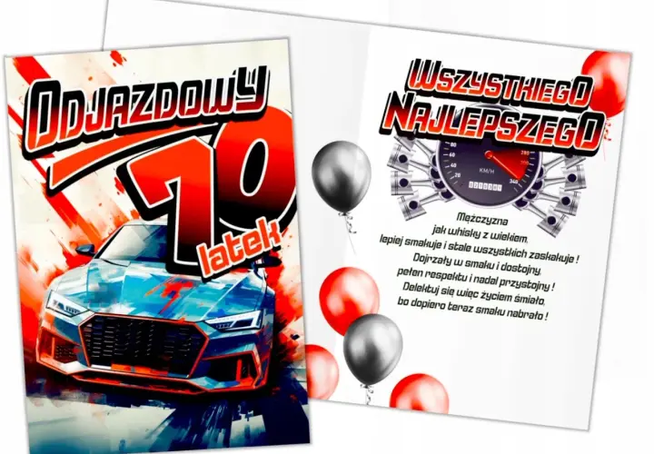 Osiemdziesiąte urodziny to "odjazdowy" wiek! Życzenia na 70 urodziny z autem i życzeniami dla mężczyzny.