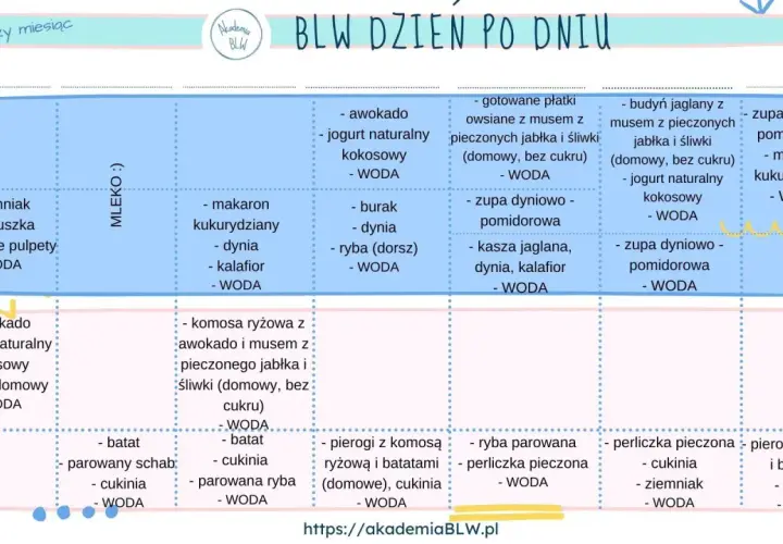 Plan rozszerzania diety niemowlaka: tydzień 3 i 4. Propozycje posiłków z warzyw, owoców, kasz i ryb.