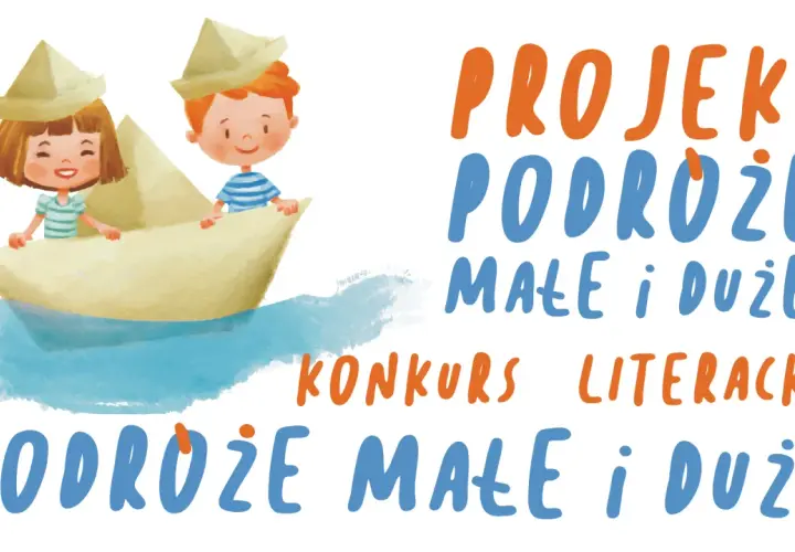 Dzieci w łódce z papieru płyną na falach. Projekt "Podróże małe i duże" zaprasza do konkursów literackich.