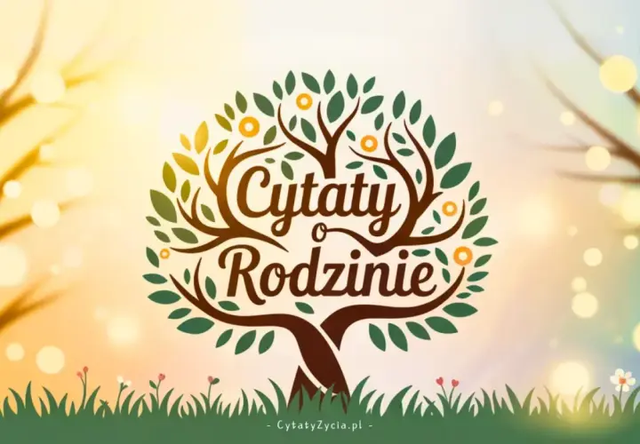 Drzewo życia z napisem "Cytaty o Rodzinie". Piękna grafika symbolizująca więzi rodzinne i mądrość.