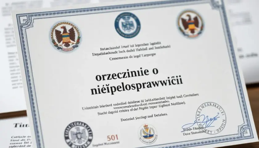 Orzeczenie o niepełnosprawności dziecka, oficjalny dokument z pieczęciami i orłem.