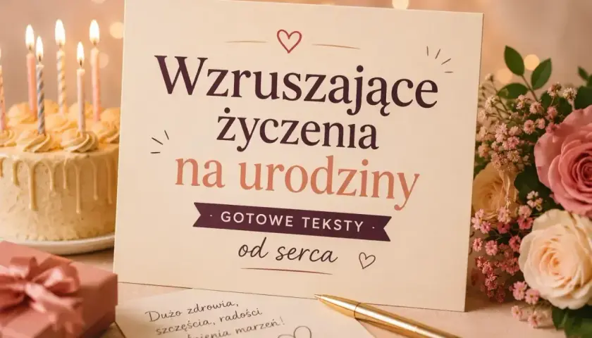 Wzruszające życzenia na urodziny dla dorosłych dzieci, gotowe teksty od serca. Tort, kwiaty i prezent tworzą ciepłą atmosferę.
