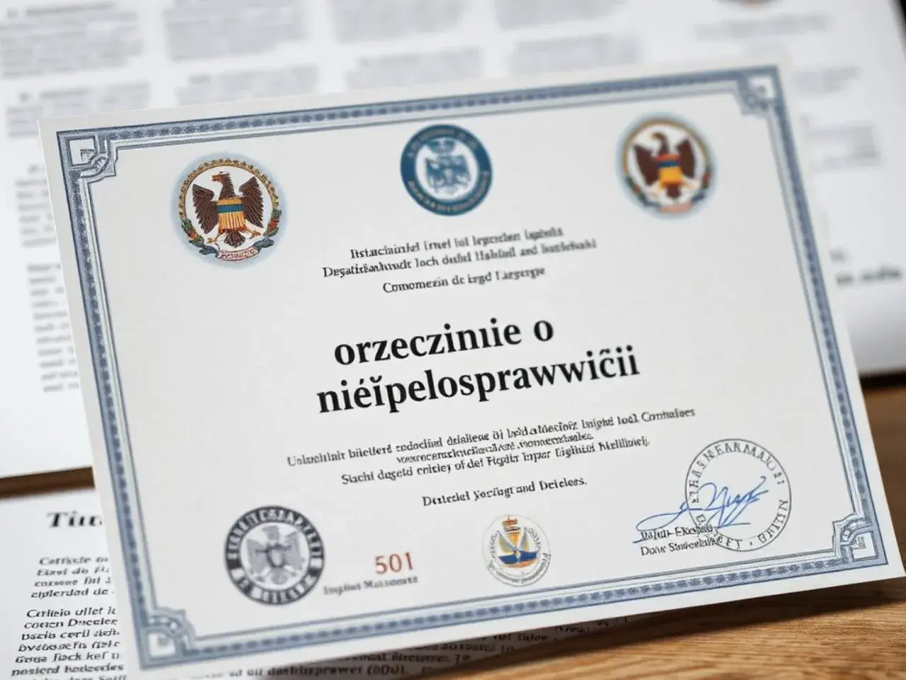 Orzeczenie o niepełnosprawności dziecka, oficjalny dokument z pieczęciami i orłem.