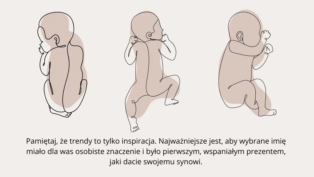 Trzy rysunki niemowląt. Wybierz krótkie imiona męskie, które będą osobistym prezentem dla syna.