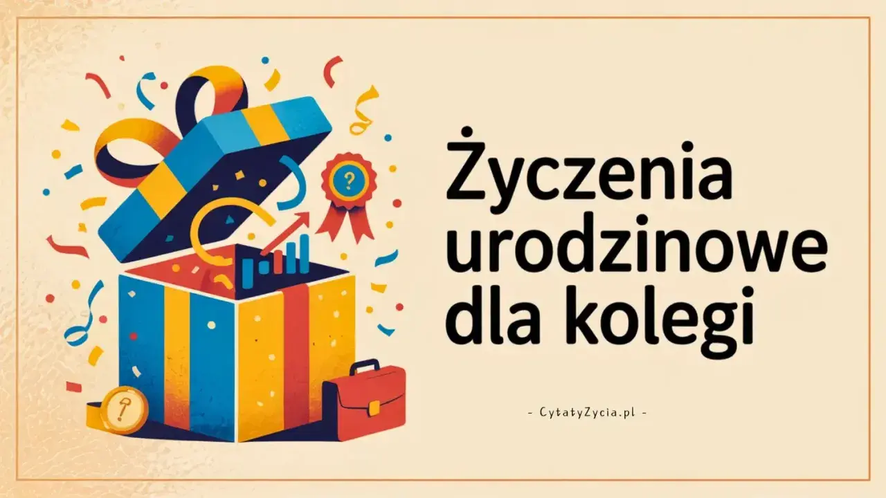 Kolorowy prezent z konfetti i wykresami symbolizuje sukcesy. Idealne życzenia urodzinowe dla kolegi, który zawsze dąży do celu.