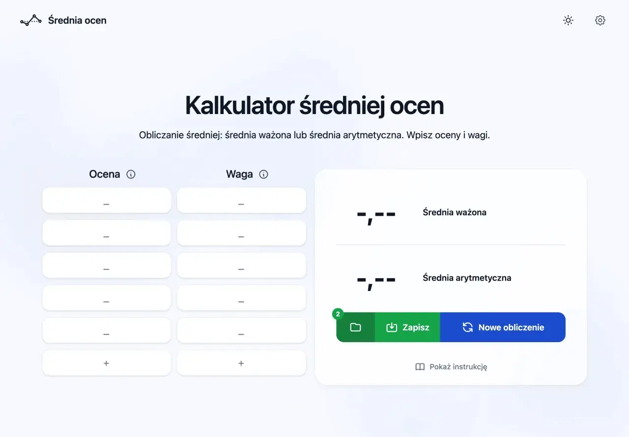 Kalkulator średniej ocen. Wpisz oceny i wagi, by obliczyć średnią ważoną lub arytmetyczną. Od jakiej średniej jest 2?