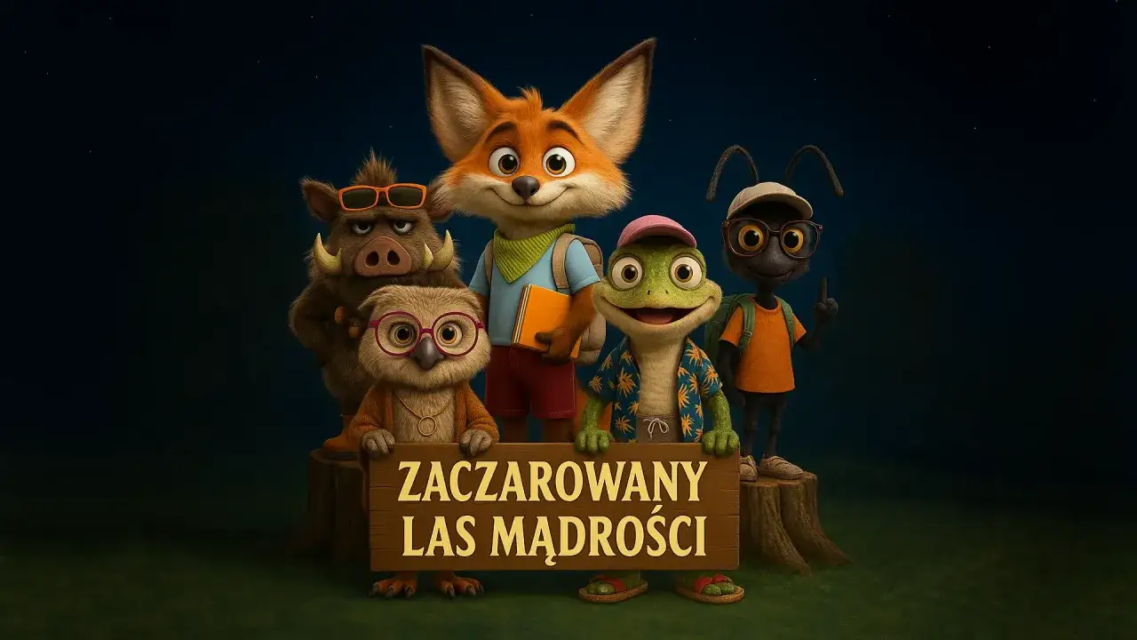 Zwierzątka z Lasu Mądrości zapraszają na bajki dla dzieci na dobranoc. Lis, sowa, żaba, dzik i mrówka czekają na wspólne przygody.